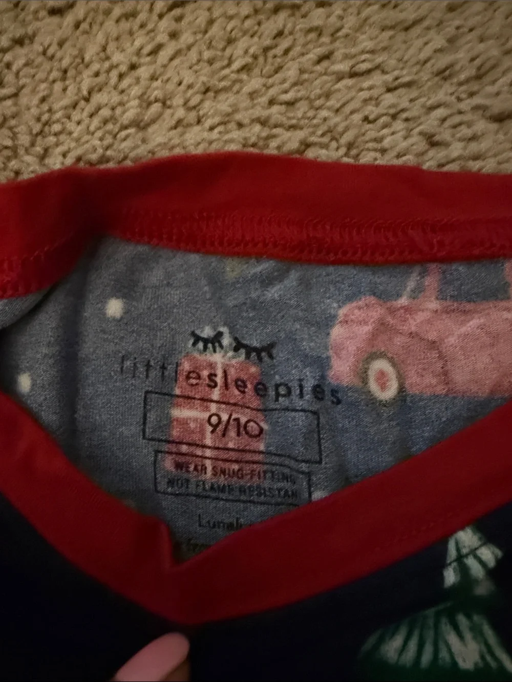 Little Sleepies Christmas Tree One-Piece Pajamas with Red Trim